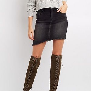 Refuge Black Frayed Asymmetrical Denim Skirt